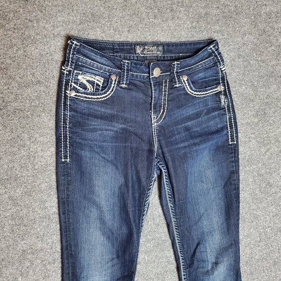Silver Suki Super Skinny 26x33 (M 27x32 8.5 Low Rise) Dark Embroidered Jeans A17 - Picture 4 of 9